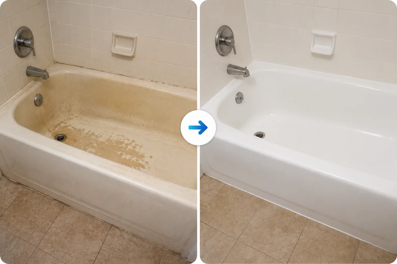 Bathtub refinishing before and after by BathMasters on the Gulf Coast